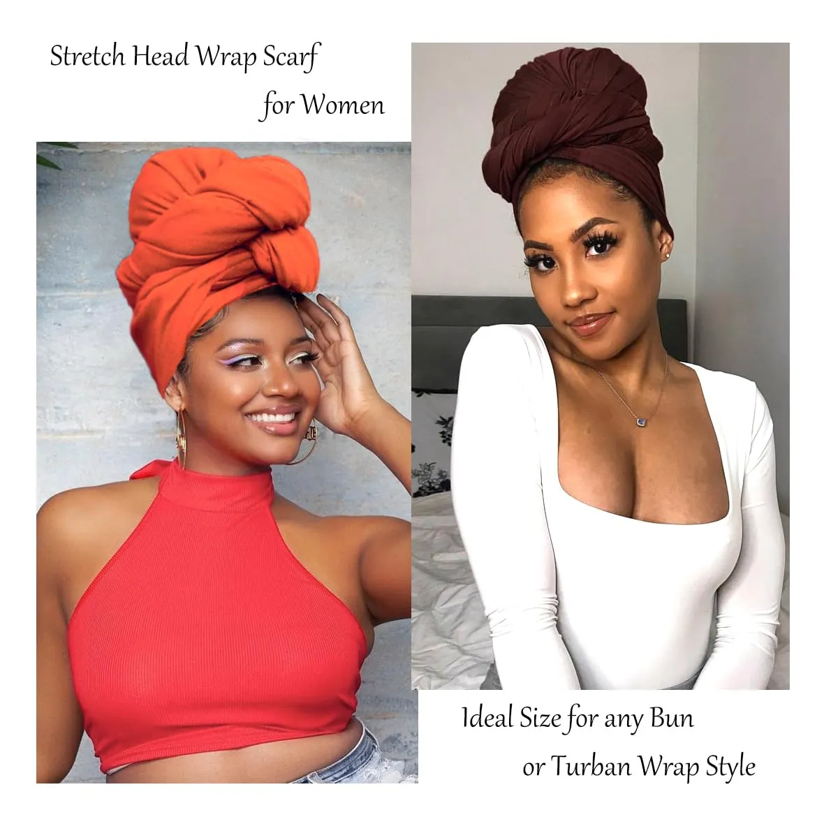 Kachanaa 4 Pieces Solid Color Stretch Knit Head Wrap Extra Long African Head Scarf Breathable Turbans for Black Women