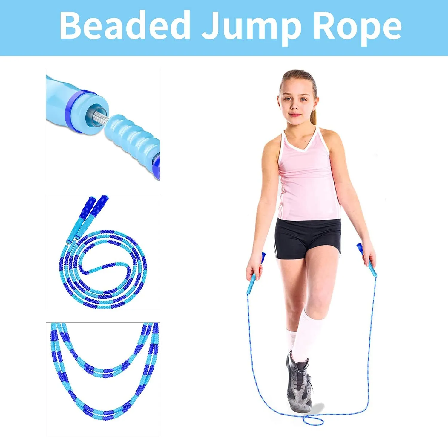 Leeboom Jump Rope, Adjustable Length Tangle-Free Segmented Soft Beaded Skipping Rope, Fitness Jump Rope for Kids, Man, and Women Weight Loss 9.2 Feet