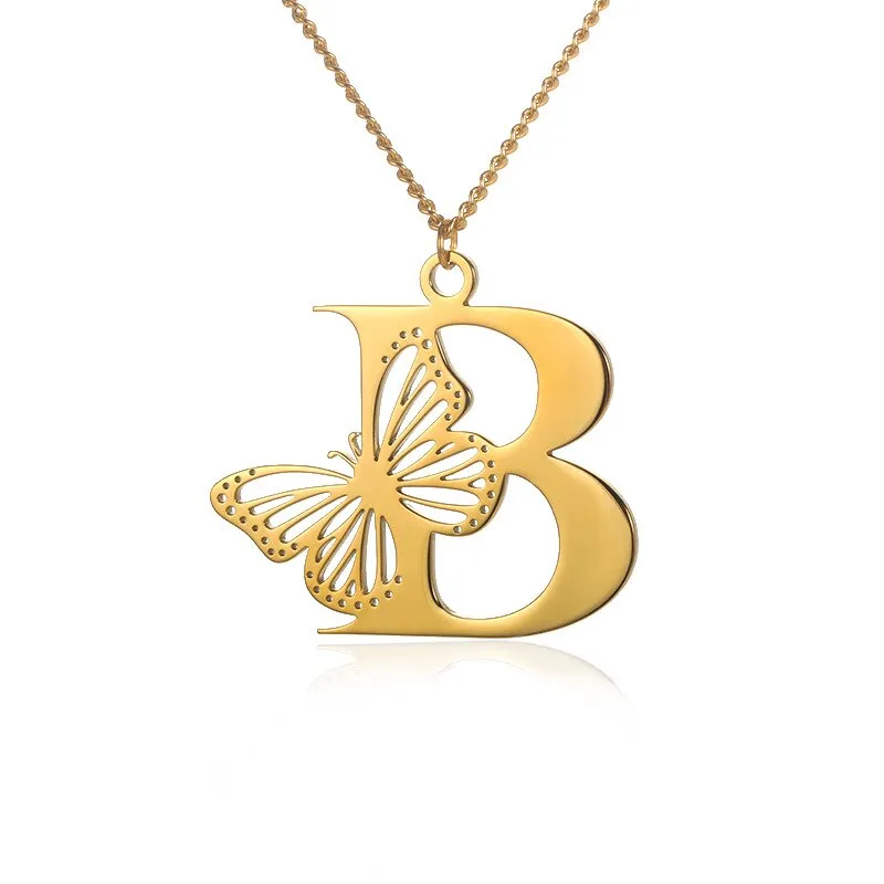 Letter Pendant with Butterfly Accent Statement Necklaces