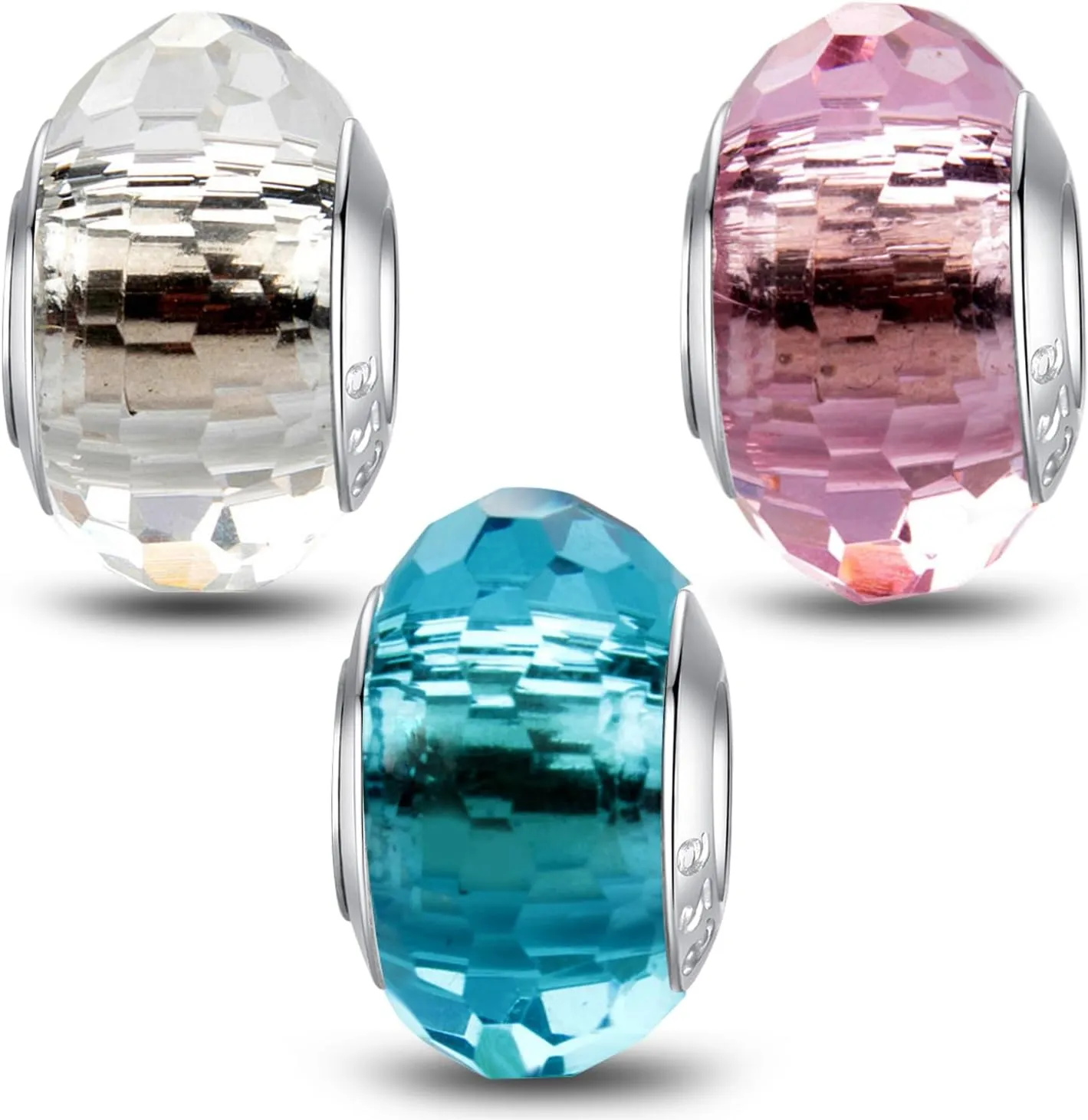 MICOO 925 Sterling Silver Charms for Bracelets,Fashion DIY Dangle Pendants Beads Simulated Birthstone Charms,Birthday Gifts for Women