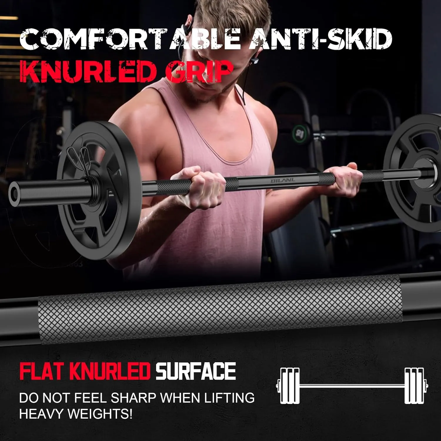 Olympic Barbell Bar 55", 2In-Weight Lifting Bar Standard Straight Barbell Bars for Bench Press/Hip Thrusts/Biceps/Curl/Lunges/Squat/Strength-Training Home Gym Weight Bar, 2 Collars(500lb Capacity)