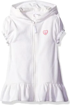 Pink Platinum Girls Swim Cover Up - Full Zip Hooded Ruffled Kids Terry Cloth Bathrobe, Swim Cover Up Dress for Girls (2T-16)