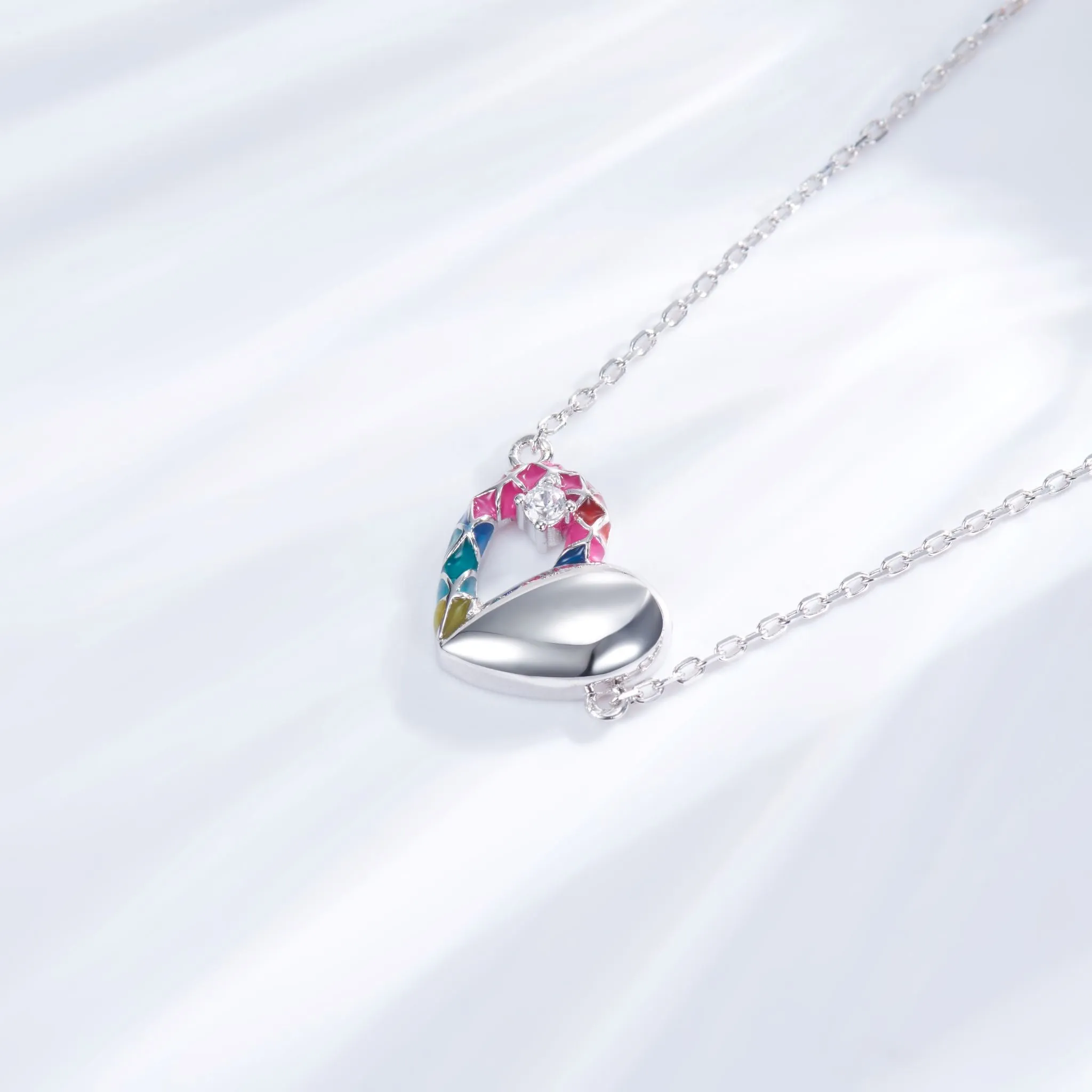 Rainbow Heart Enamel Necklace for Women