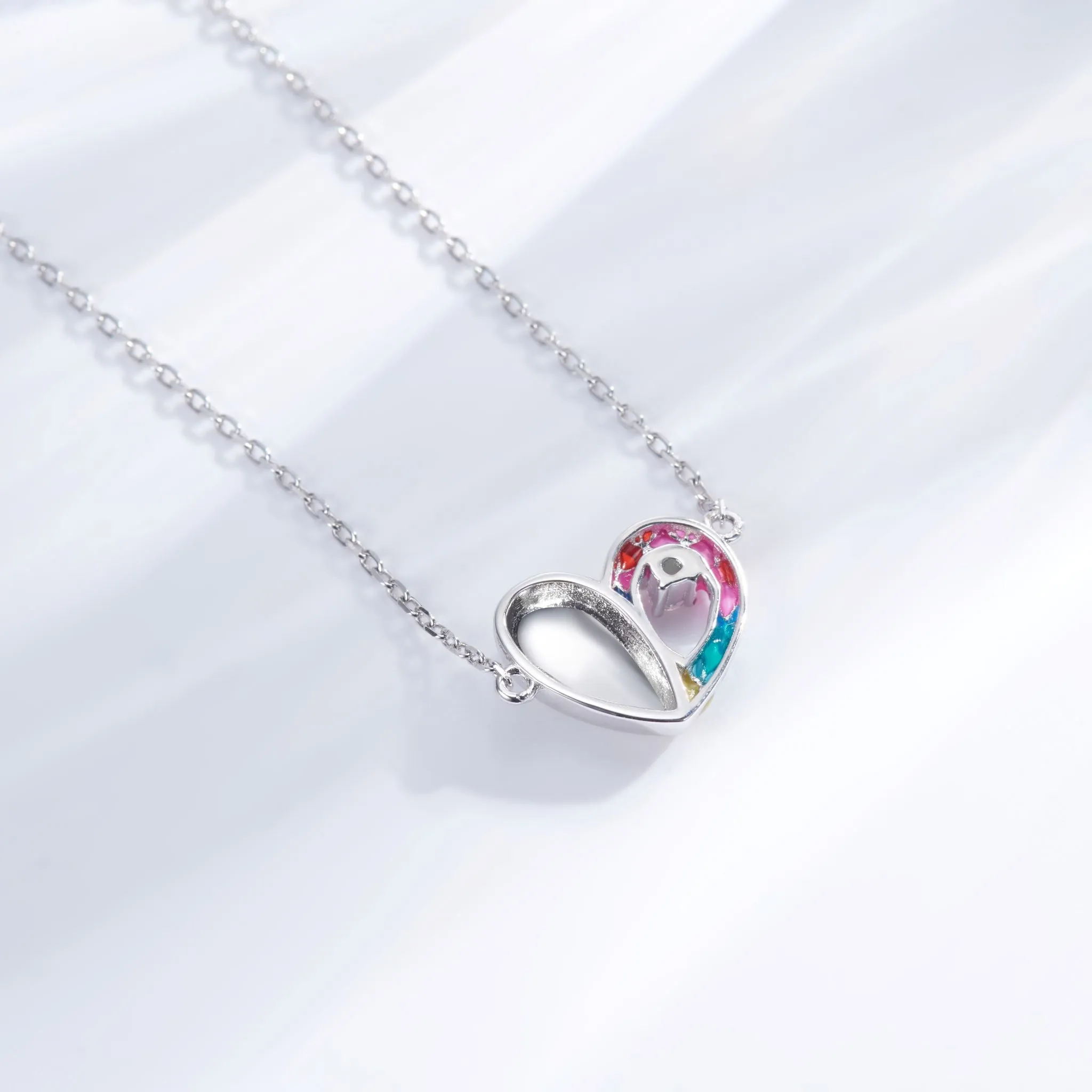 Rainbow Heart Enamel Necklace for Women