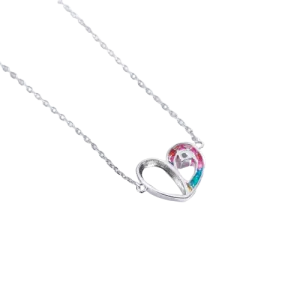 Rainbow Heart Enamel Necklace for Women