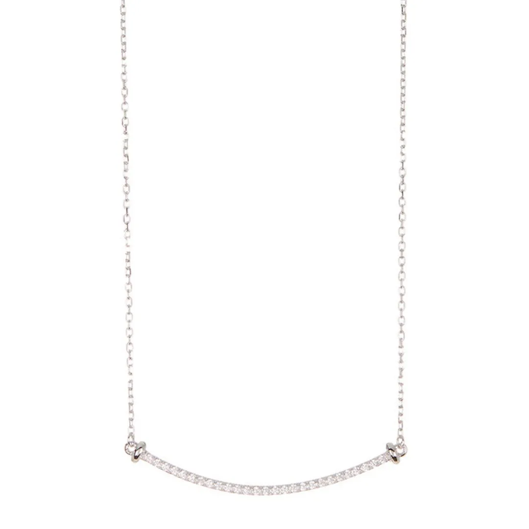 Rhodium Plated Crystal Curved Bar Necklace