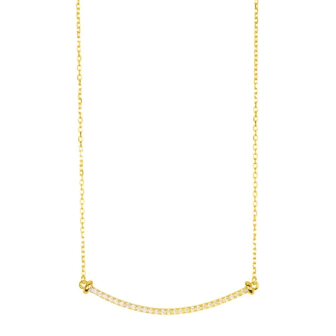 Rhodium Plated Crystal Curved Bar Necklace