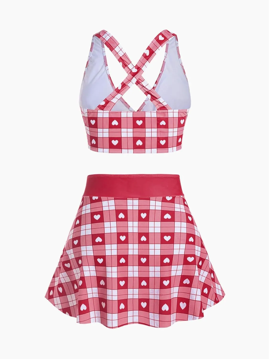 ROSE GAL Rosegal Plus Size Valentines Heart Bowknot Crisscross Padded Three Piece Tankini Swimsuit
