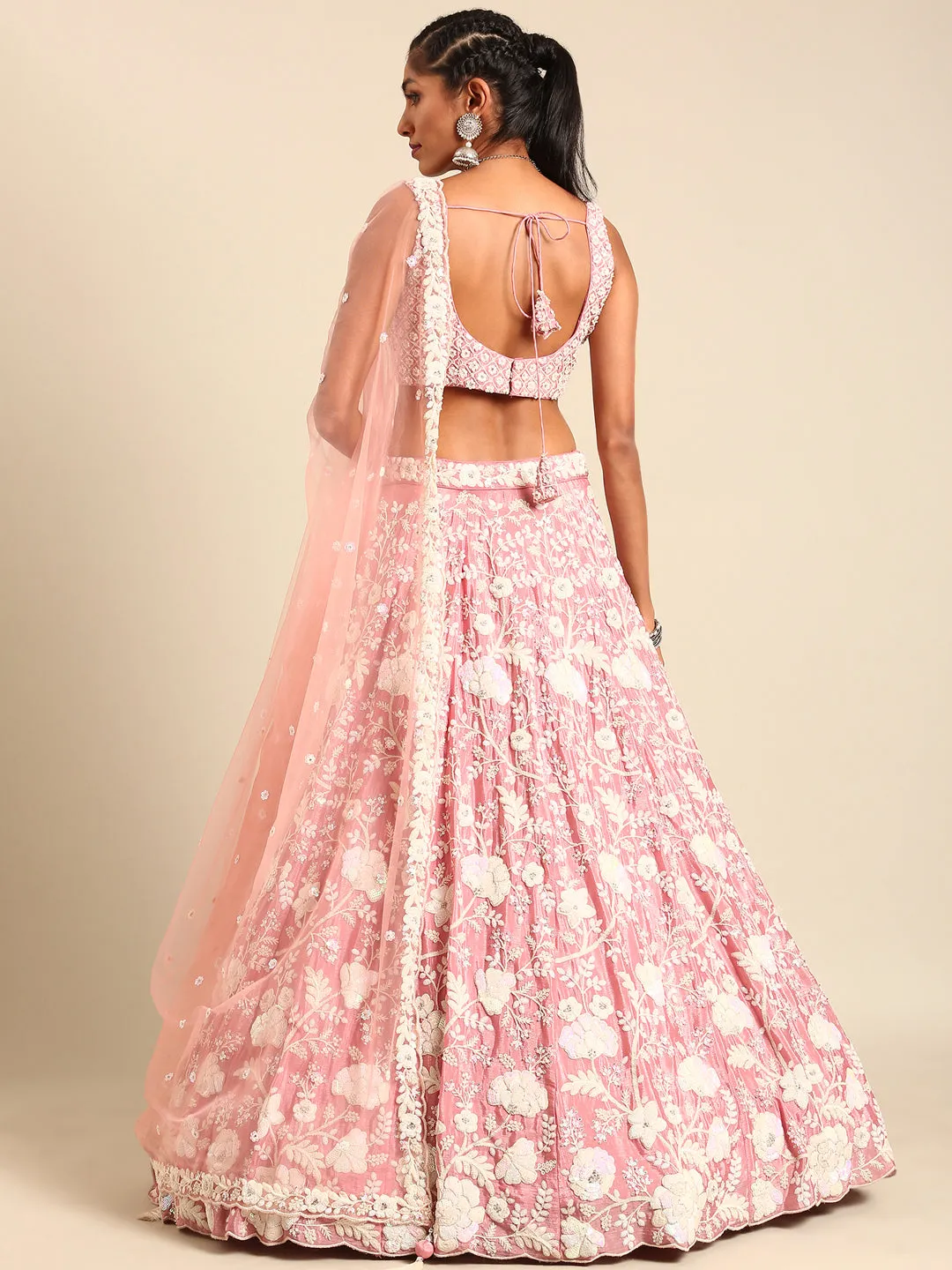 Rose Gold Chinon Sequins and Zarkan embroidery Semi-Stitched Lehenga choli & Dupatta
