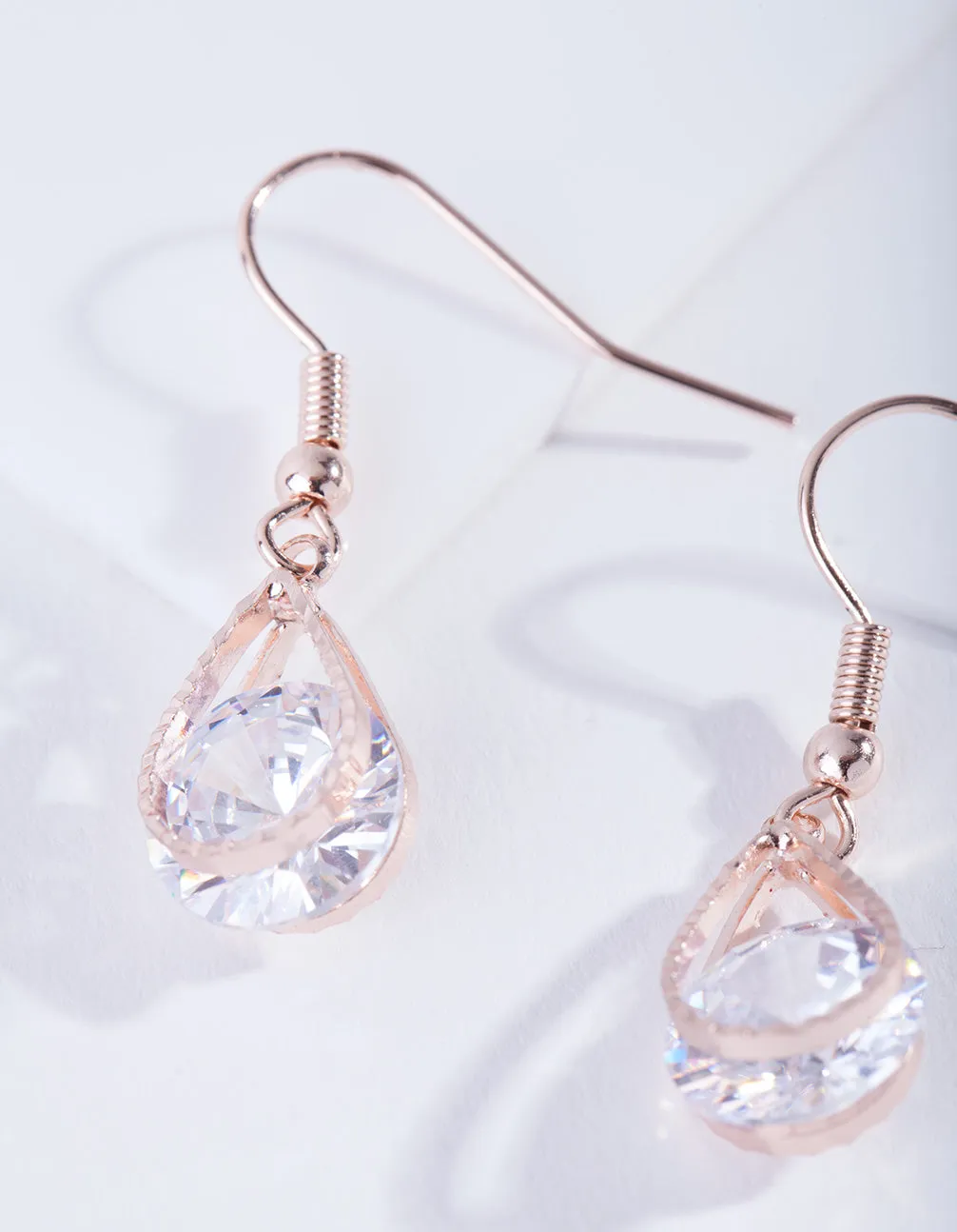 Rose Gold Teardrop Diamante Earrings
