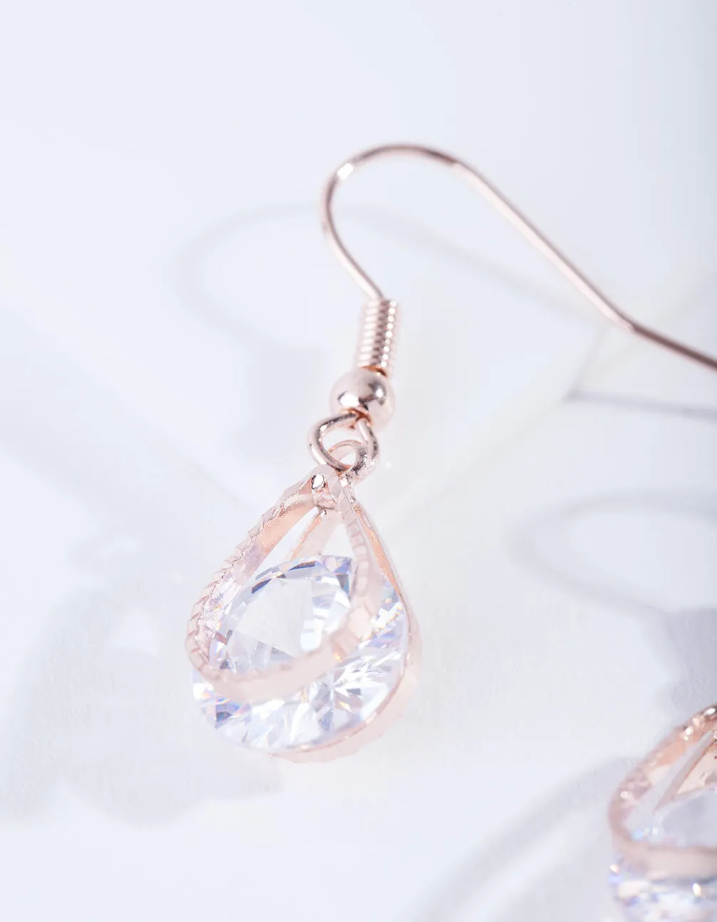 Rose Gold Teardrop Diamante Earrings
