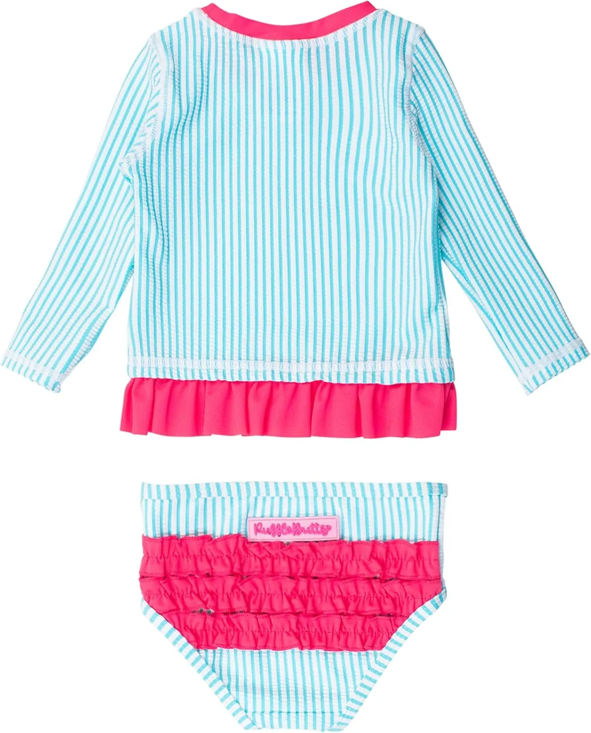 RuffleButts Baby/Toddler Girls Seersucker Long Sleeve Rash Guard Bikini