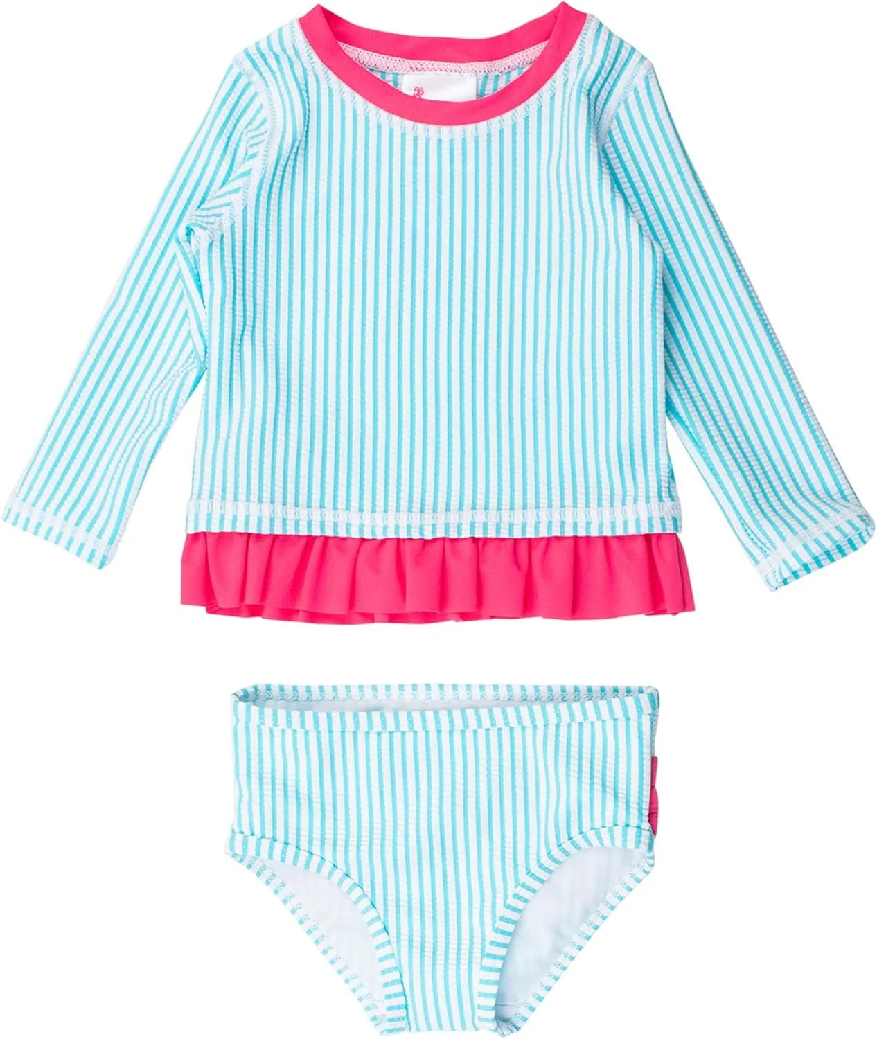 RuffleButts Baby/Toddler Girls Seersucker Long Sleeve Rash Guard Bikini