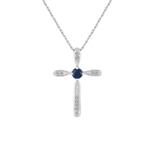 Sapphire and Diamond Cross Pendant in Sterling Silver
