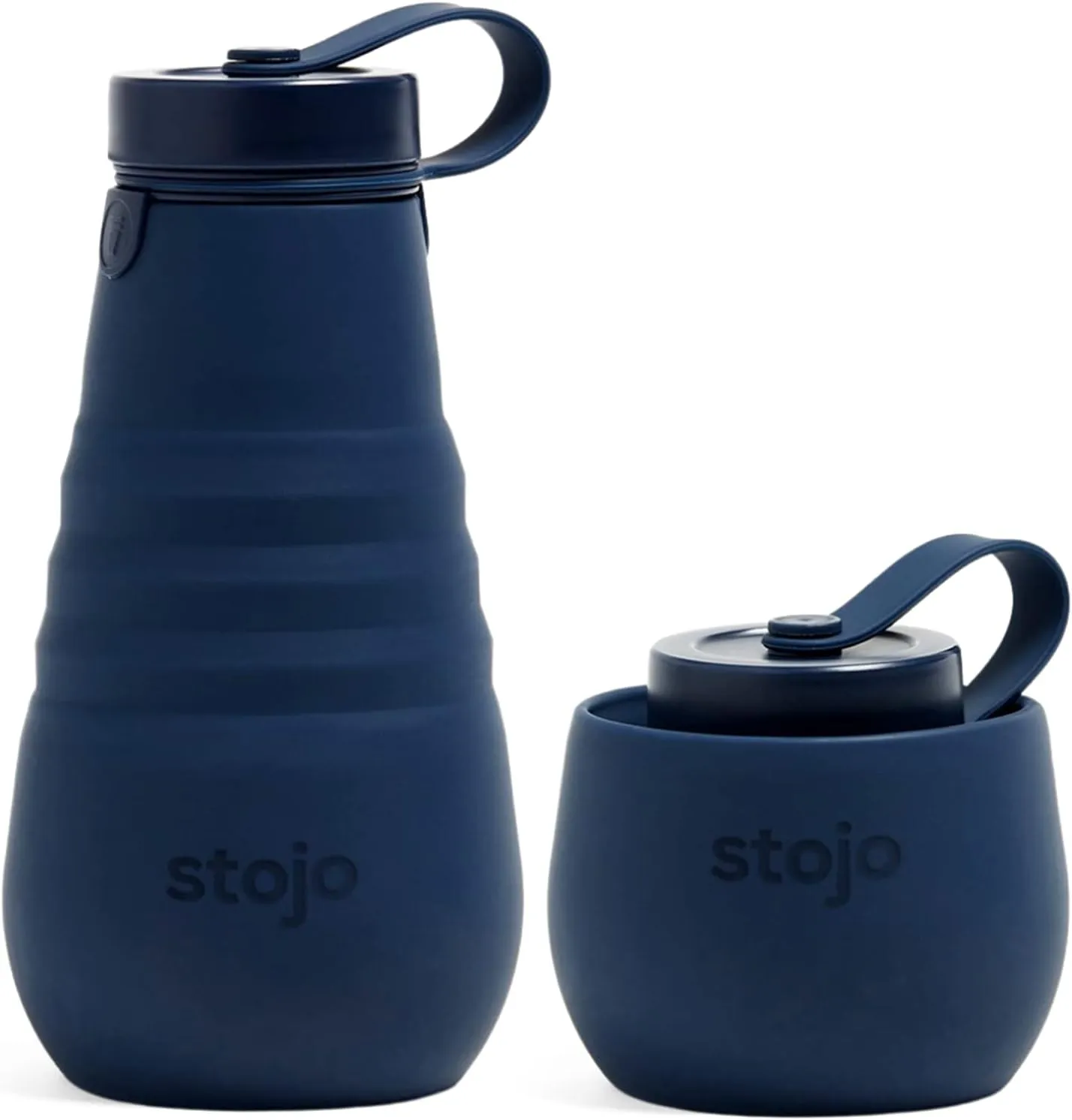 STOJO Collapsible Water Bottle  Denim Blue, 20oz / 592ml - Leak-Proof Reusable Silicone Travel Cup for Hot & Cold Drinks - Microwave & Dishwasher Safe