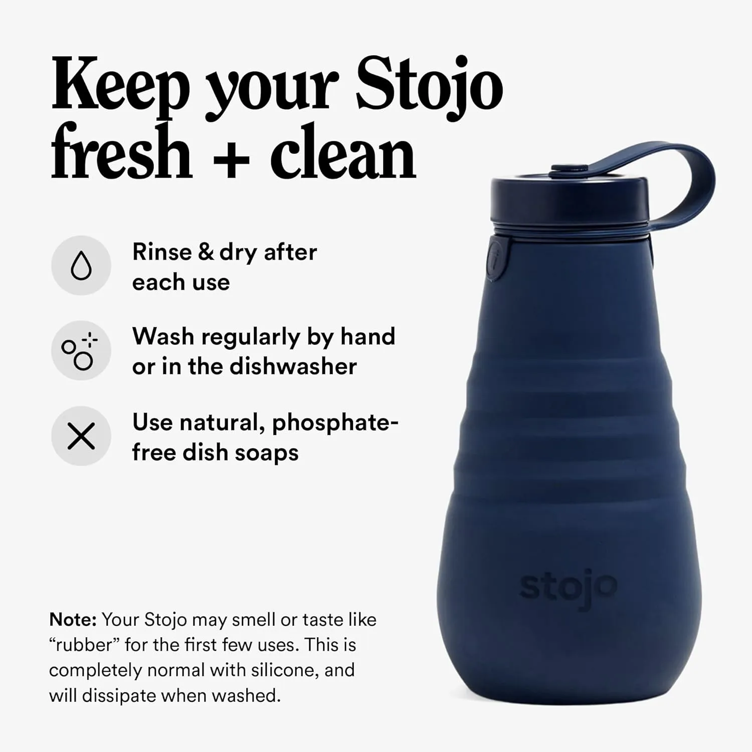 STOJO Collapsible Water Bottle  Denim Blue, 20oz / 592ml - Leak-Proof Reusable Silicone Travel Cup for Hot & Cold Drinks - Microwave & Dishwasher Safe