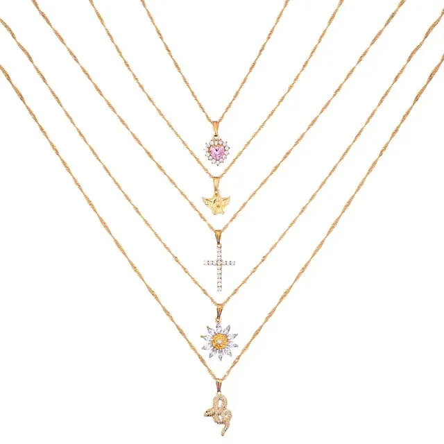 Stylish Multi-layer Pink Heart Crystal Pendant Necklaces