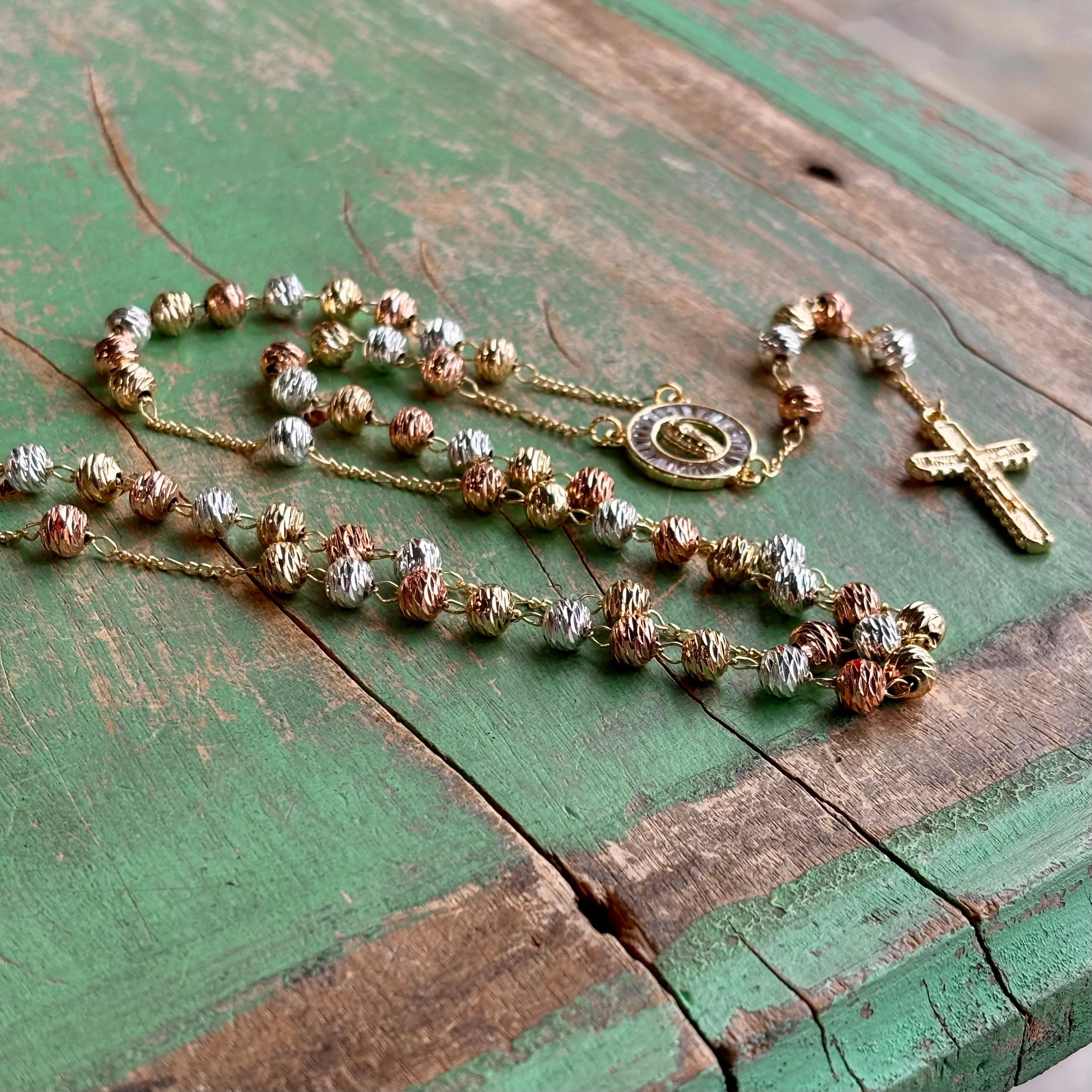 Tri Color OLG 6MM Rosary Necklace or Bracelet