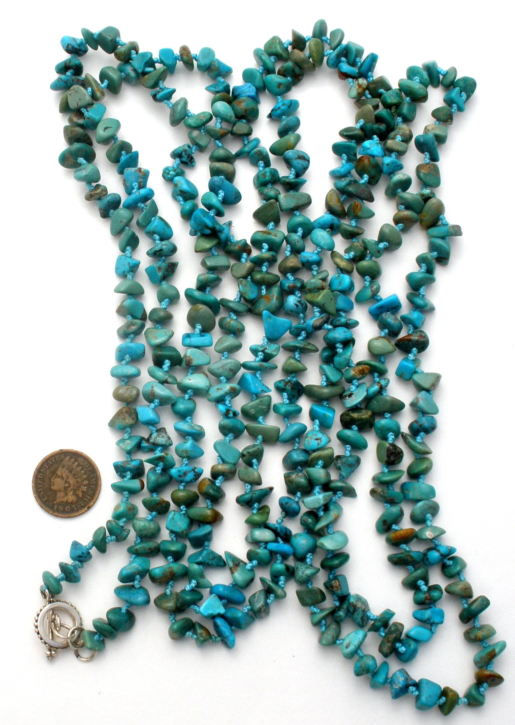 Turquoise Nugget Bead Necklace 85" Long SX