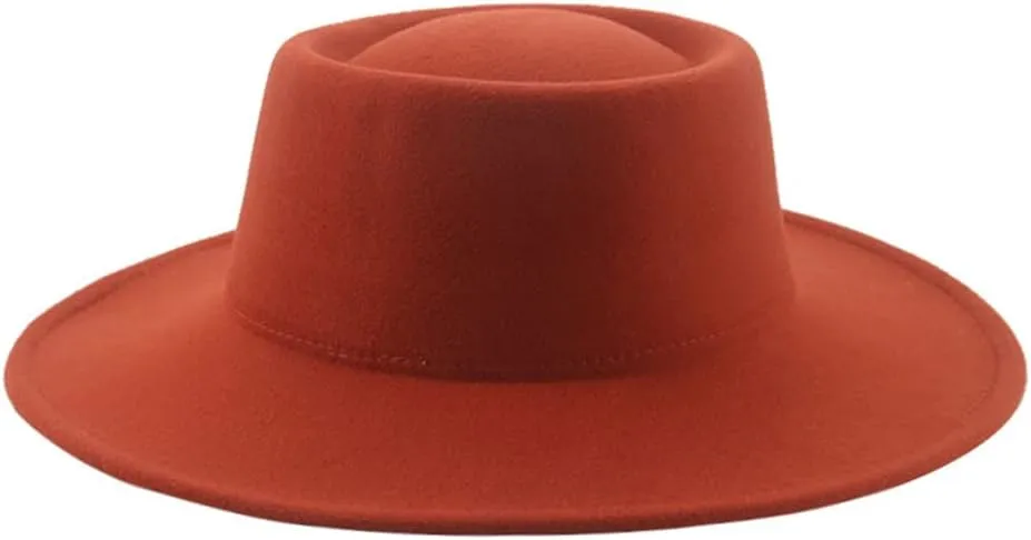 Vsadsau Women Men Fedoras Hats Solid Dome Round Top Wide Brim Hats Felted Jazz Fedoras