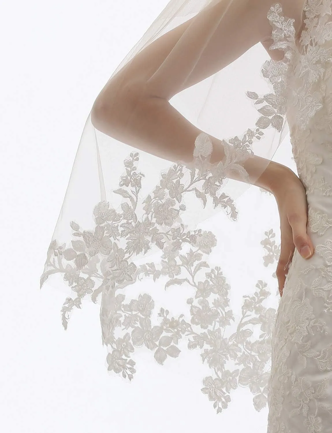 Womens 2 Tier Fingertip Length Short Lace Wedding Bridal Veil With Comb X07