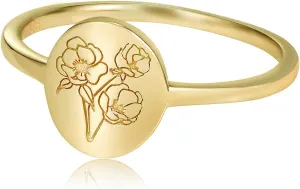 YeGieonr Handmade Flower Signet Ring,18K Gold Ring for Women, Minimalistic Statement Ring with Botanical Engraved Delicate Personalized Jewelry Gift for Women