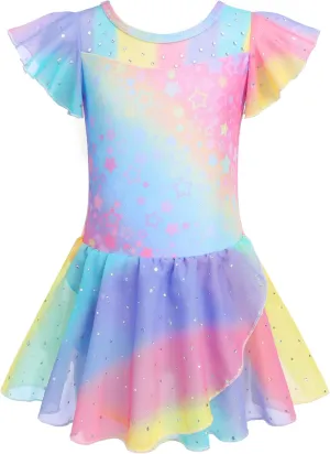 Zaclotre Girls Ballet Leotards Ruffle Sleeve Sparkle Dance Leotard Toddler Ballerina Dress Outfits