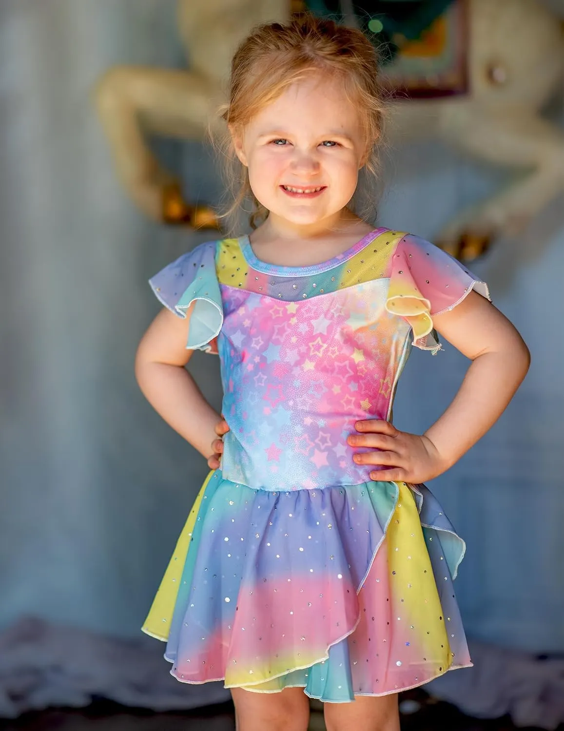 Zaclotre Girls Ballet Leotards Ruffle Sleeve Sparkle Dance Leotard Toddler Ballerina Dress Outfits