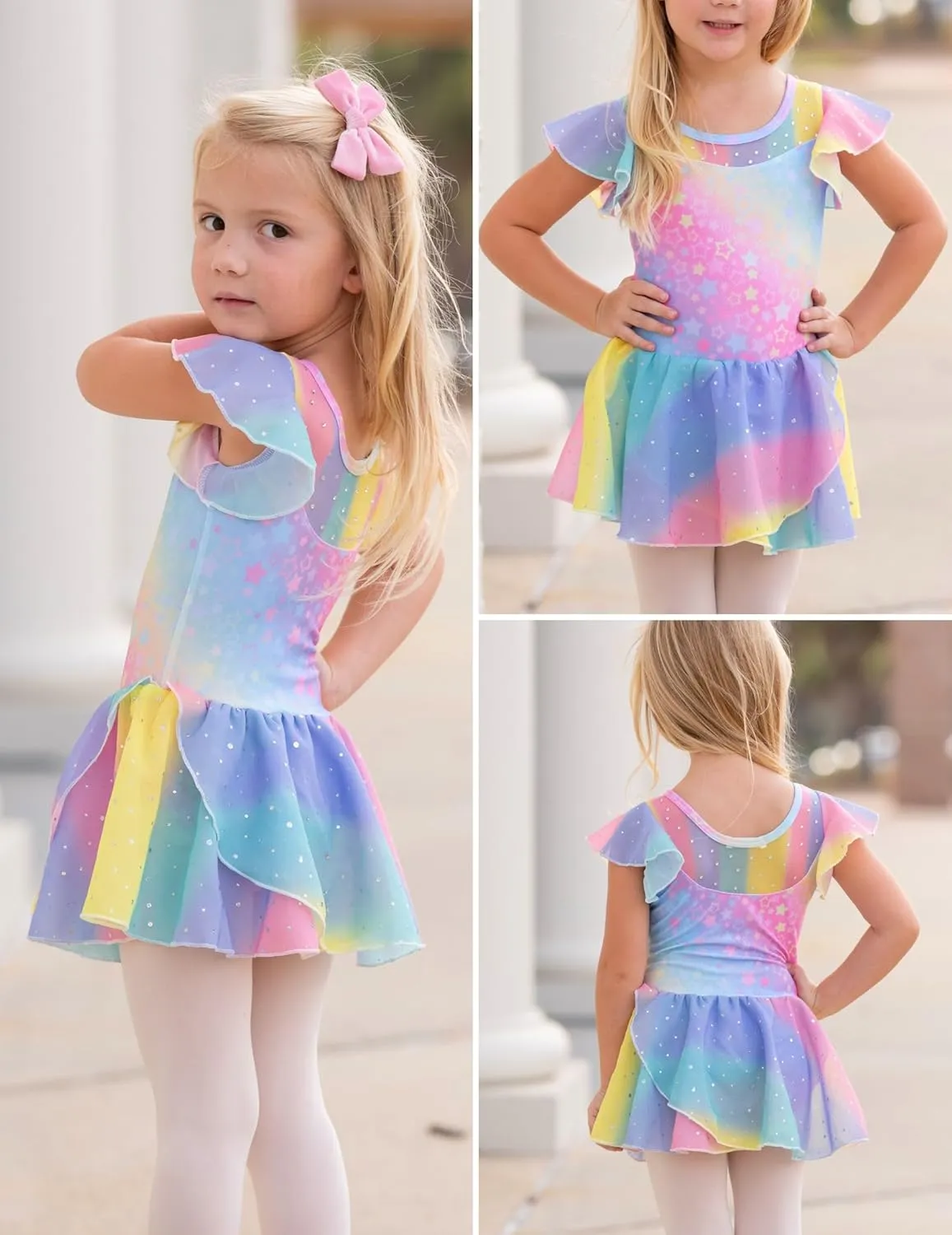 Zaclotre Girls Ballet Leotards Ruffle Sleeve Sparkle Dance Leotard Toddler Ballerina Dress Outfits