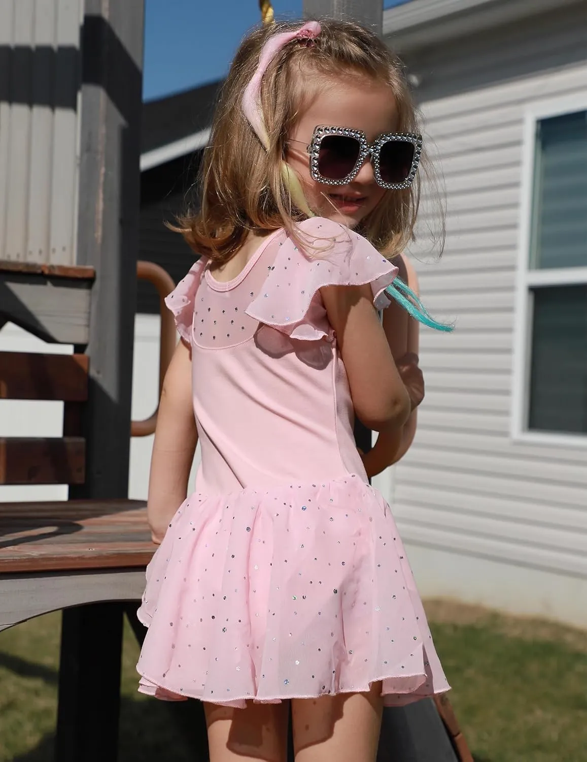 Zaclotre Girls Ballet Leotards Ruffle Sleeve Sparkle Dance Leotard Toddler Ballerina Dress Outfits