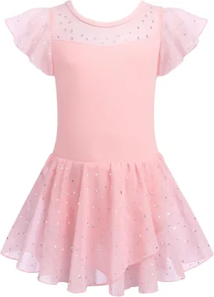 Zaclotre Girls Ballet Leotards Ruffle Sleeve Sparkle Dance Leotard Toddler Ballerina Dress Outfits